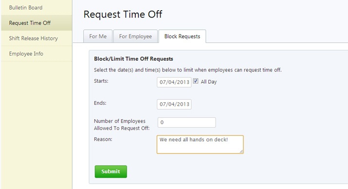 block time off requests